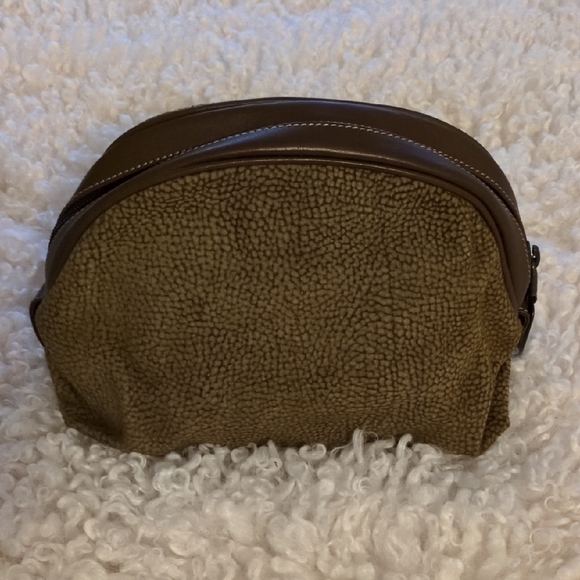 Borbonese Handbags - Men's Tan Sherpa Toiletry Bag with Brown Leather Trim